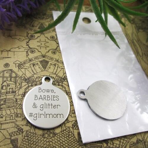 10pcs--"Bows, Barbies & Glitter #girlmom"stainless steel charms 5 styles for choosing DIY Charms for necklace bracelets