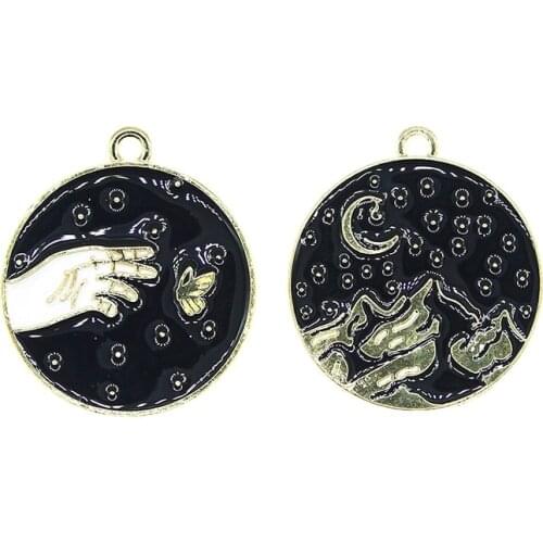 10pcs/lot Cute Enamel Black Moon Night Sky Hand Butterfly Charms Pendants Necklace For Earrings DIY Jewelry Making Accessory