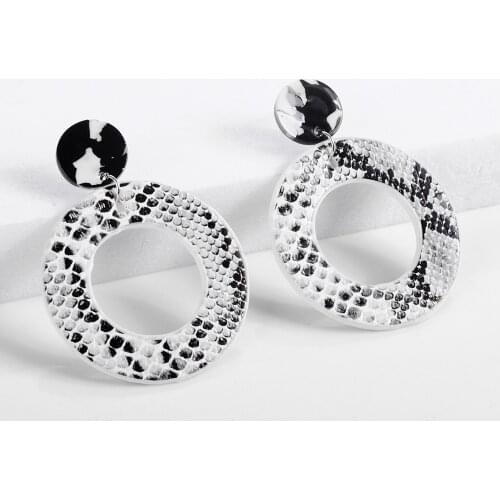 2019 Trendy Snake Print Dangle Drop Earrings For Women geometry Big Round White Hanging Earring Statement Leather ZA Jewelry