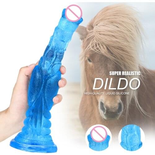 30cm Long Animal Horse Dildos PVC Realistic Penis Sky Blue Big Dick Suction Cup Dildo Cock Anal Sex Toys for Men Women Couples