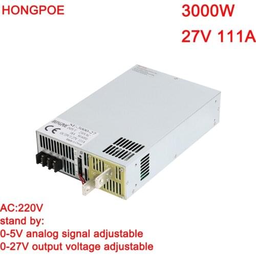 3000W 27V Power Supply 0-27V Adjustable Power 27VDC AC-DC 0-5V Analog Signal Control SE-3000-27 Power Transformer 27V 44A