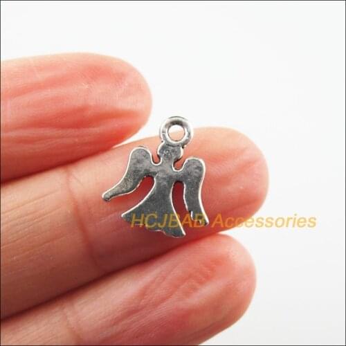 40 New Tiny Angel Charms Tibetan Silver Color Smooth Pendants 13.5x15mm