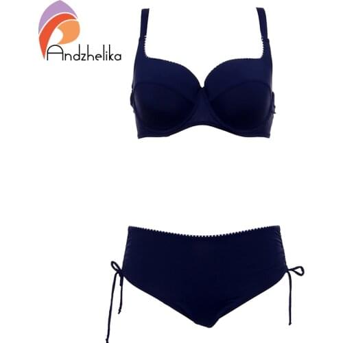 Andzhelka Plus Size Swimwear 2021 Newest Bikinis Women Solid Bikinis Set Soft Cups Underwire Bathing Suit Maillot de bain
