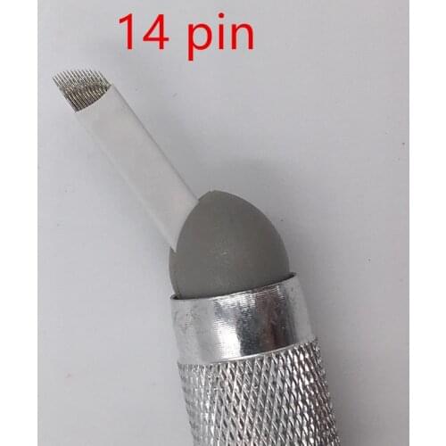 Free shipping 316 stainless steel disposable embroidery eyebrow tattoo blade 14 pin microblade for permanent makeup manual pen