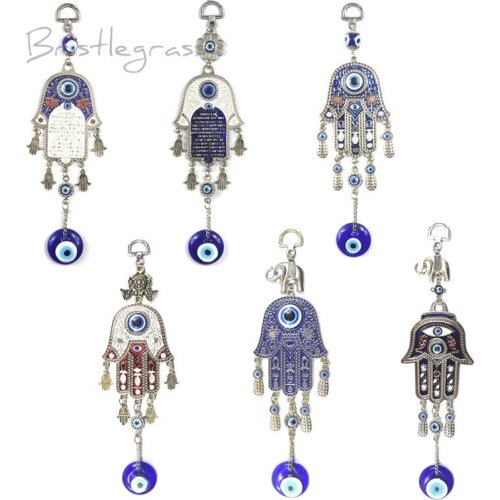 BRISTLEGRASS Turkish Blue Evil Eye Hamsa Hand Car Wall Hanging Pendants Amulets Lucky Charms Blessing Protection Gift Home Decor