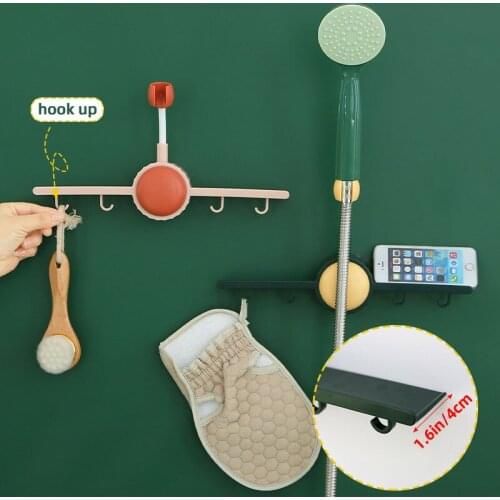 Houseeker Shower Bracket Universal Adjustable Bathroom Hooks Punch-free Multi Function Rack With Hook Storage Accessories
