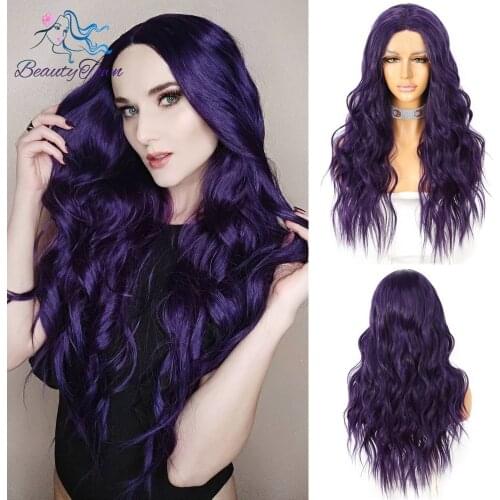 Long Wavy Purple Synthetic Lace Wigs for Women Daily Makeup Cosplay Party Wedding Heat Resistant Fiber Natural looking Hair 2021