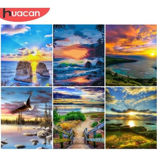 HUACAN DIY Pictures By Number Seascape Kits Painting By Numbers Sea Hand Painted Picture Art Drawing On Canvas Gift Home Decor