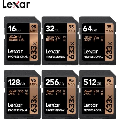 Lexar 633x SDHC/SDXC UHS-I Cards 95MB 16GB 32GB 64GB 128GB 256GB 512GB Class 10 Memory SD Card For 1080p full-HD 3D 4K Camera