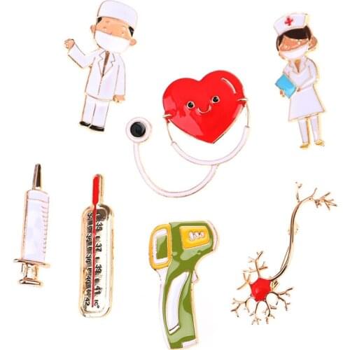 Fashion Cute Metal Pin Doctor Badge Stethoscope Ambulance Angel Wings Nurse Hat Cross Shape Enamel Brooches Jewelry Gift