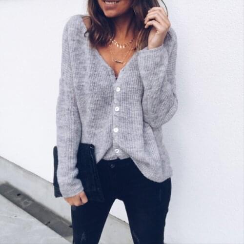 Fashion Women Autumn Winter Ladies Casual Knitted Cardigan Solid Colors V-neck Button Long-sleeved Sweaters Tops Outwear#35