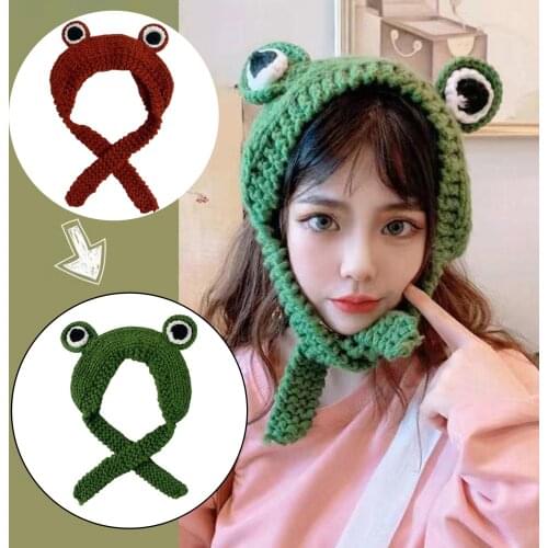 Soft and Warm Knit Winter Frog Big Eyes Cap Gift Hip-hop Cap Photography Prop Beanie Earcap Solid Color One Size and for Unisex