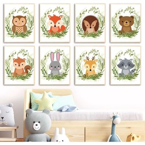 Fox Hedgehog Bear Squirrel Rabbit Deer Raccoon Wall Art Canvas Painting Nordic Posters And Prints Wall Pictures Kids Room Decor