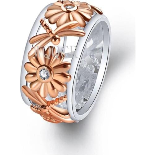 New Hot Sale 7-8-9 Rose Gold Flowers Special Two-tone Ladies Ring Luxury Jewelry Best Wedding Festival Gift