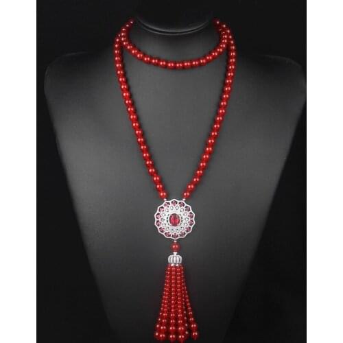 New natural red agate necklace zircon inlaid with sunflower ruby crystal necklace, womens long sweater chain