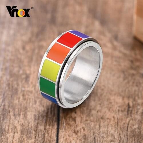 Vnox Rock Spinner Rainbow Color Wedding Rings for Men Women,Stainless Steel Metal 2 Layers Bands, 8MM Wide US Size,LGBTQ Jewelry