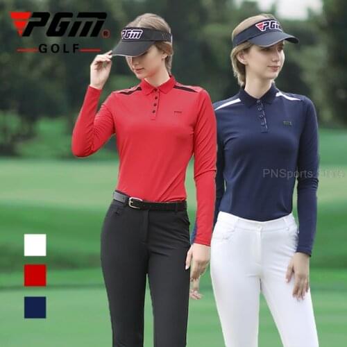 Pgm Golf Apparel Women Golf T-Shirts For Spring Autumn Ladies Breathable Casual Polo Shirt Outdoor Slim Sports Tops Pullover