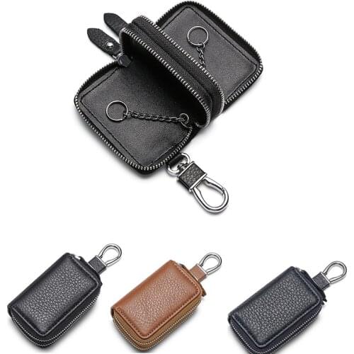 Solid Color Mens Double Layer Keychain Zipper Pouch Key Holder Housekeeper Covers Zipper Bag Keychain Pouch Car Key Holder