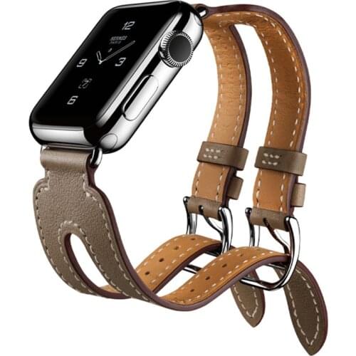 Double Metal Buckle Genuine Leather Band Strap Cuff Bracelet for Apple Watch iwatch 38/42mm Black Blue Red Coffee Brown