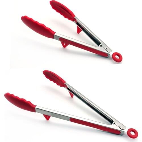 Stainless Steel Silicone Food Tongs 9/12 inch Two-Piece Set Barbecue Tongs Locking Kitchen Tongs with Silicon Tips Kitchen Tools