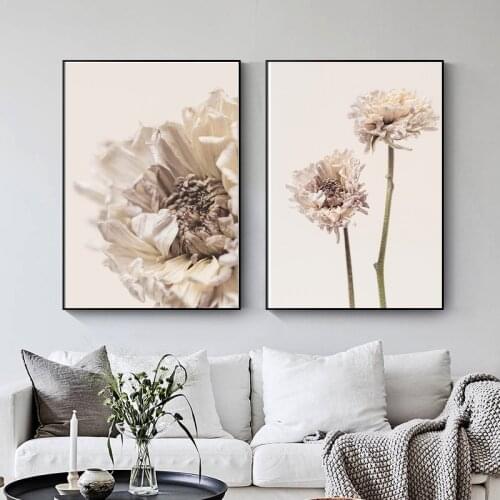 Modern Simple Atmosphere Blooming Beige Canvas Mural Art Poster Canvas Living Room Home Decoration Room Decor Aesthetic Poster