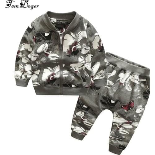 Tem Doger Children Clothing Sets 2017 Autumn Girls Boys Clothes Sports Suit Floral Zipper Coat+Pants 2pcs Kids Tracksuit for Boy