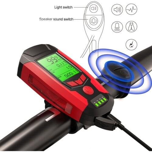 800lumens Bicycle Light USB Charging Bike Front Light 5 LED Bicycle Computer Cycling Head Light w/Horn Speed Meter LCD Screen