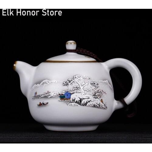 180ml Chinese Style Ru Kiln Gracked Glaze Tea Pot Personal Handmade Teaware Tie Chrysanthemum Tea Ceremony Office Decoration
