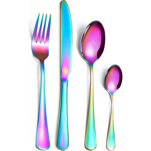 Mirror Rainbow Stainless Steel Cutlery Set Flatware Tableware Knives Forks Western Food Restaurant