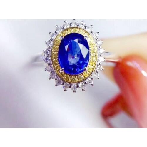 Blue sapphire luxury ring Per jewelry 925 sterling silver 6*8mm 1.6ct gemstone Fine jewelry Women rings J212081