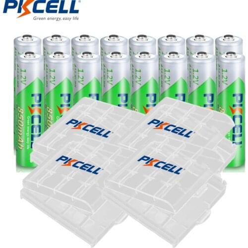 16PC PKCELL 850mAh 1.2V AAA NI-MH aaa Rechargeable Battery Ni-Mh Pre-charged aaa Battery Batteries + 4pcs Battery Case Boxes