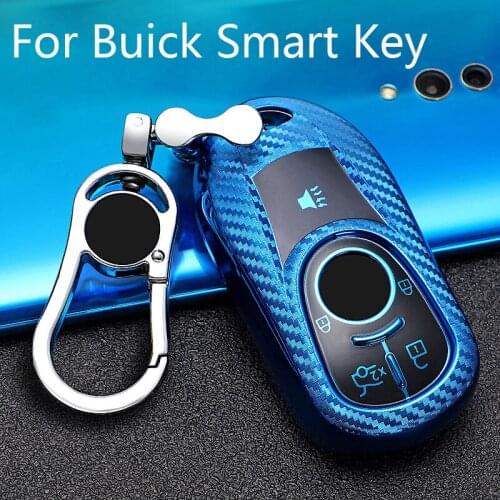 1x Carbon Fiber Style Soft TPU Car Key Case Cover for Buick Encore Envision Enclave Regal Verano Lacross GL8 4-Buttons smart key