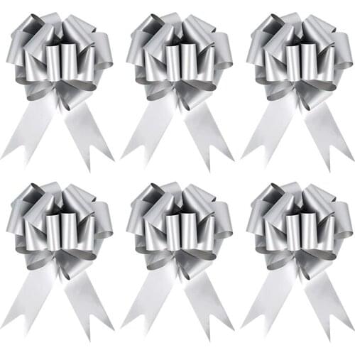20 Pieces Large Ribbon Pulled Bows Ribbon Bow Gift Wrapping Pull Bows With Ribbon Wedding Gift Baskets Bow (Silver)