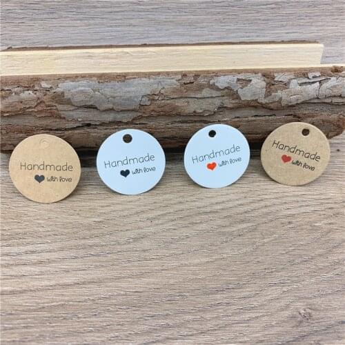 3*3cm Round Kraft Paper Handmade Tag With Love For DIY Gift Box Tag Candy Cupcake Thank You Tags 20 style