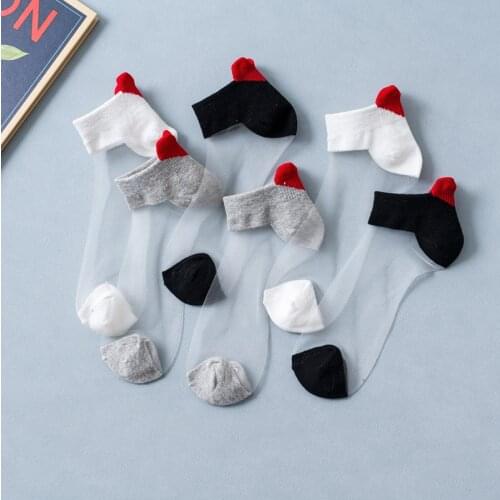 3 Pairs Solid Color Cute Casual Crystal Silk Girls Socks Comfortable Candy Color Love Cotton heel Women Glass Silk Ankle Socks