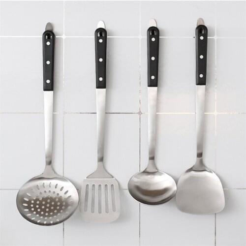 304 Stainless Steel Cooking Spatula Shovel wok spatula stainless steel plastic Anti-scalding Spoon Spoon Mixing Leak Holder