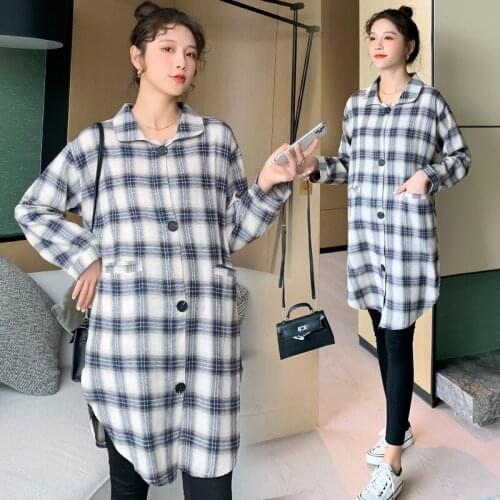 6936# Maternity Clothes Spring Autumn Cotton And Linen Long Shirt Dress for Pregnant Women Mom Dress