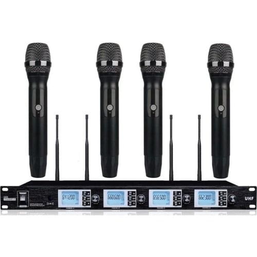 4 Metal Handheld Wireless UHF Microphone System Karaoke KTV 4 Channels Cordless Dynamic Mikrofon mic for Church School Meeting