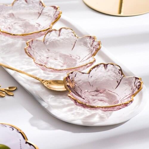 Japanese Style Dish Cherry Blossoms Seasoning Plate Vinegar Dishes Nordic Tableware Supplies Gold Inlay Glass Sauce Bowl