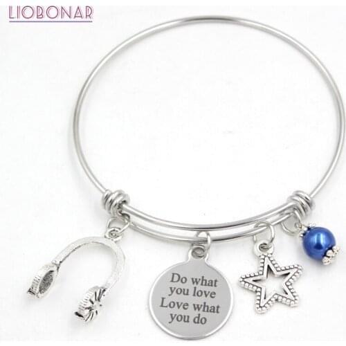 10PCS Bracelets for women Stainless Steel Jewelry Adjustable Wire Bangle Star Headphone DJ Charm Bracelet DJ Musician gifts