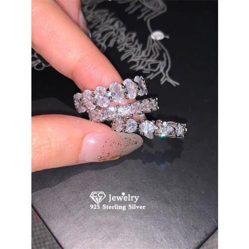 CC S925 Silver Rings For Women Heart Cubic Zirconia Joint Row Drill Anel Fine Jewelry Bridal Wedding Trendy Drop Shipping CC3145