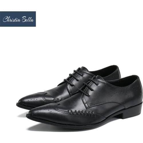 Christia Bella Classic Solid Party Men Oxford Shoes Real Leather Wedding Business Formal Shoes Male Lace Up Dress Brogue Shoes