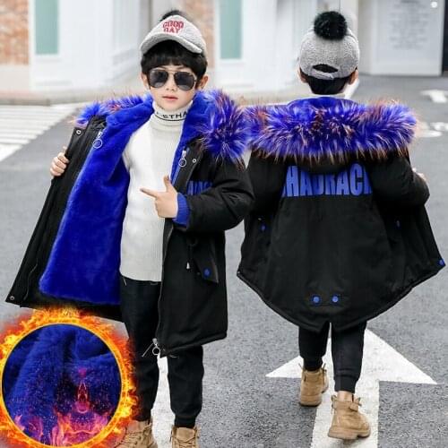 FYH Kids Clothing Winter Boys Hooded Warm Parka Coat with velvet Lining Children Winter Jackets School Boys Thickening Outerwear