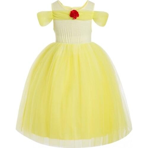 Kids Flower Dresses Halloween Costume Dance Gown Christmas Carnival Costume 3-8Y Belle costume Beauty and The Beast Costume