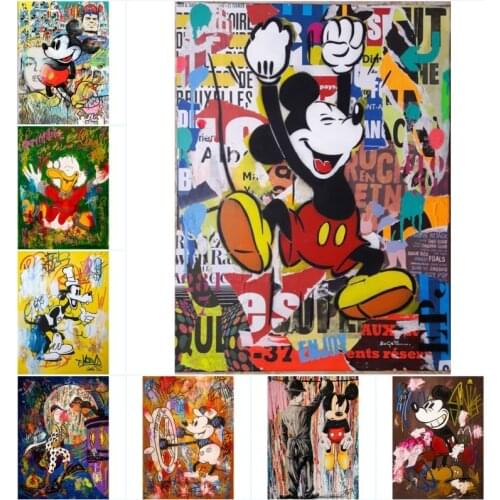 Disney Banksy Graffiti Street Art Mickey Mini Mouse Canvas Painting Print Poster Donald Duck Wall Pictures for Living Room Decor