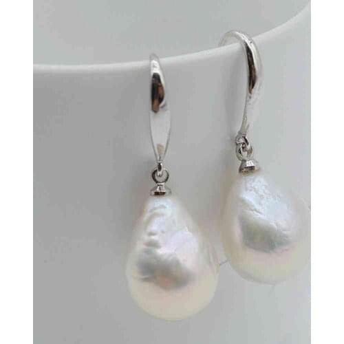 Womens Baroque earrings, diameter 12-13mm, beautiful white gloss, large drop-shaped pearls, 925 sterling silver, pearl earrings