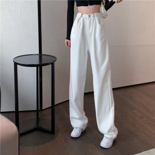 Jeans Female Autumn Winter White High Waist Straight Tube Loose Wide Leg Pants New Style Draping Floor Long Trousers Slacks
