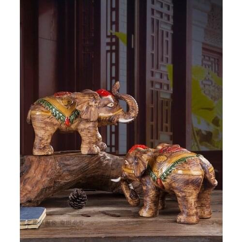Figure decoration Shiwan kiln ceramic statue-a pair of elephant ornaments lucky feng shui elephant