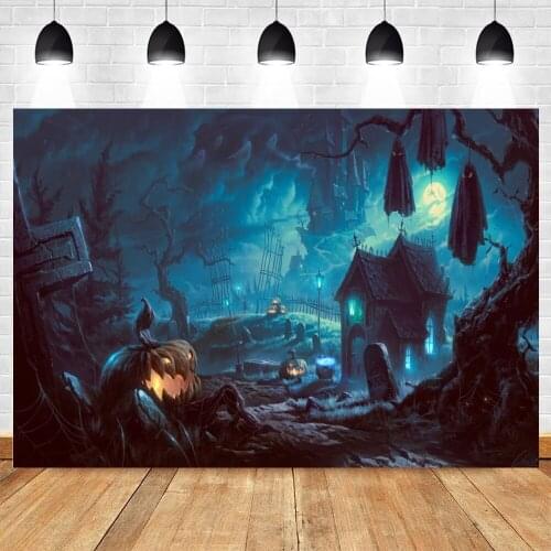 Yeele Halloween Background Family Party Photography Night Dead Tree Pumpkin Lantern Shock Backdrop Photo Studio Photophone