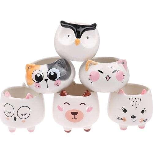 Succulent Plant Pot with Hole Cute Animal Flower Planter Flowerpot Lovely Little Cat Home Garden Decor Bonsai Pots Birthday Gift